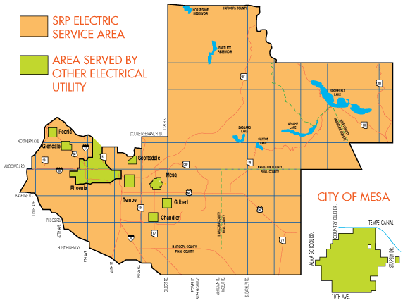 Map of SRP's electric service area in Greater Phoenix
